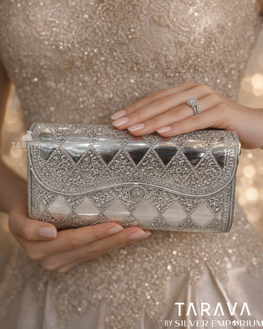 Diamond Lattice Heritage Silver Clutch