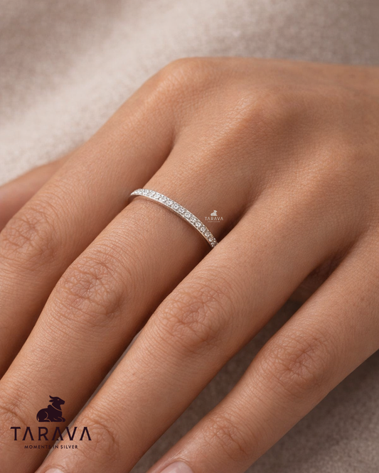 Slim Sparkle Sterling Silver Band Ring