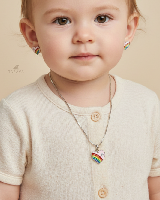 Rainbow Heart Silver Kids Set