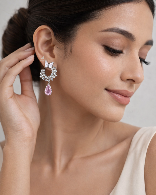 Butterfly Pearl Blossom Pink Drop Silver Earrings