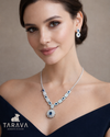Imperial Sapphire Halo Silver Necklace