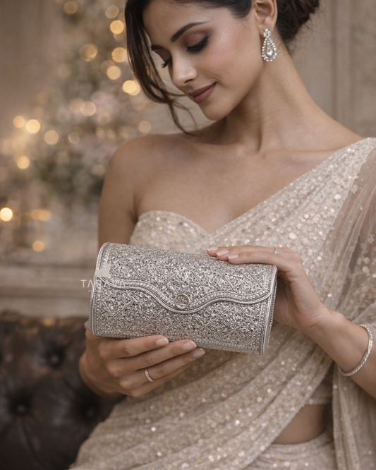 Classic Floral Engraved Silver Clutch