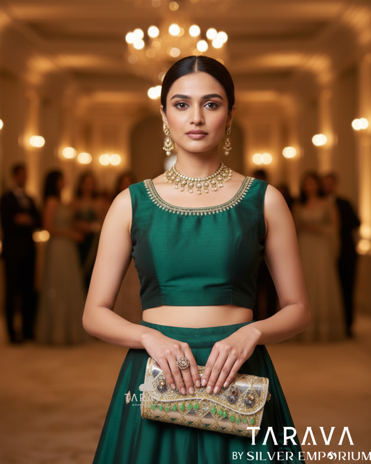 Mint Crystal Heritage Silver Clutch