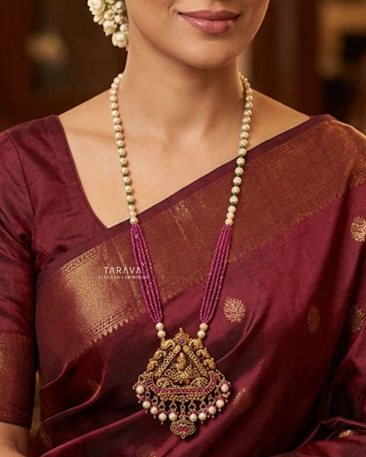 Mayura Rani Temple Polki Long Necklace