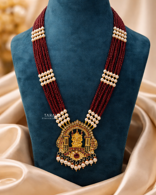 Royal Ganesha Temple Polki Ruby Bead Necklace Set