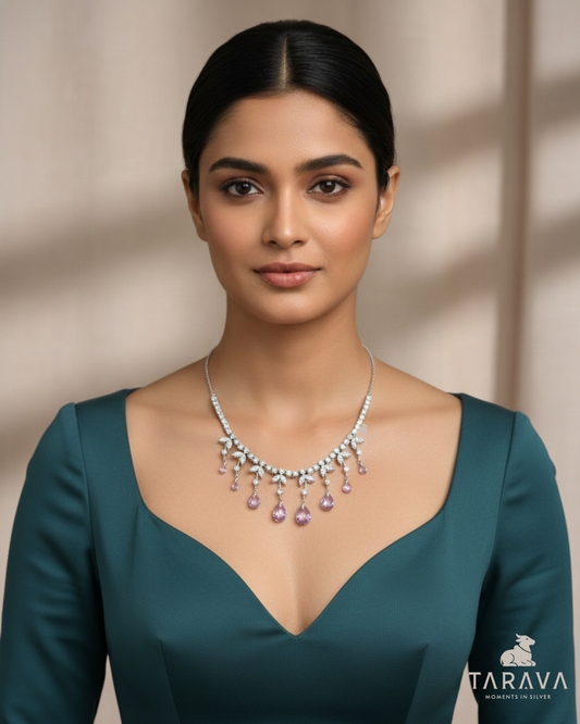 Aurora Drop Diamond Silver Necklace