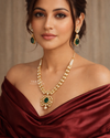 Emerald Noor Polki Pendant Necklace Set