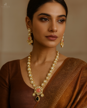 Elegant Peach Polki Neckset