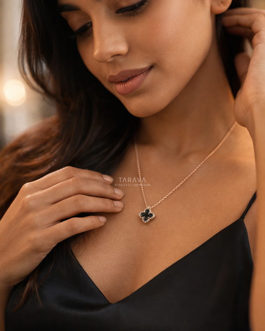 Midnight Clover Charm Necklace