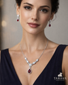 Regal Ruby Drop Diamond Silver Necklace