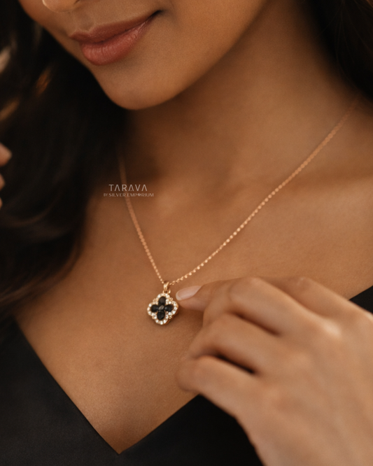 Midnight Clover Charm Necklace