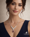 Regal Ruby Drop Diamond Silver Necklace