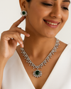 Emerald Glow Silver Necklace Set