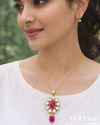 Ruby Bloom Silver Polki Pendant Necklace