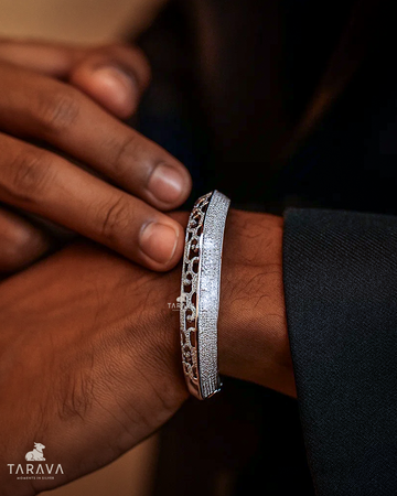 Men’s Stone-Studded Designer Silver Kada