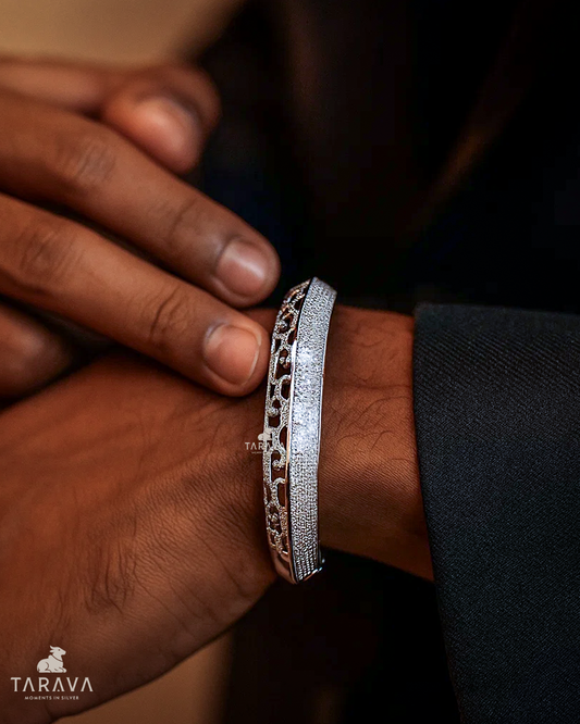 Men’s Stone-Studded Designer Silver Kada