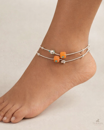 Boho Beaded Silver Payal