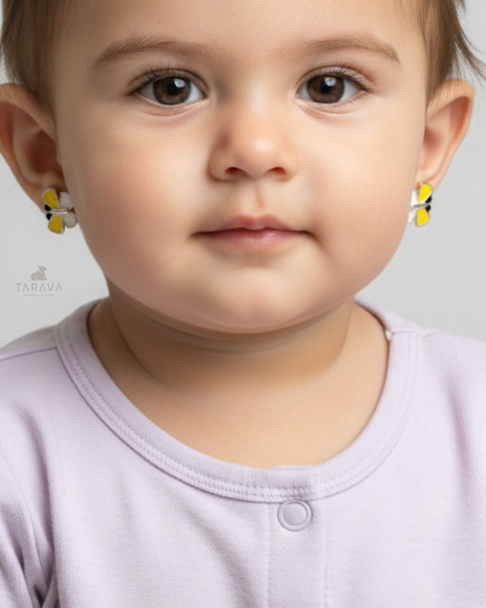 Yellow Butterfly Silver Baby Earrings
