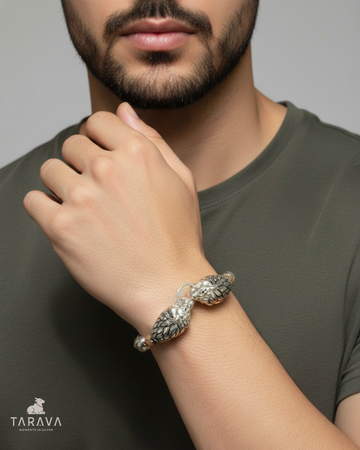 Men’s Dual-Head Tribal Silver Kada