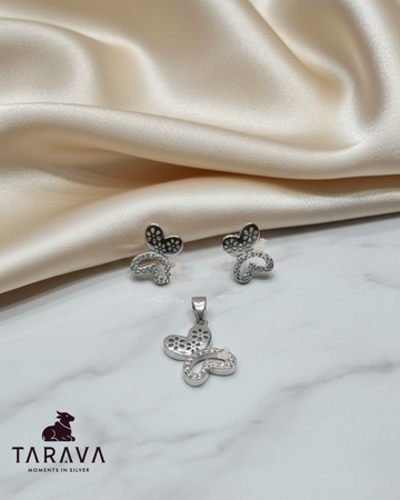 Silver Dual-Tone Butterfly Pendant Set