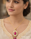 Ruby Bloom Silver Polki Pendant Necklace