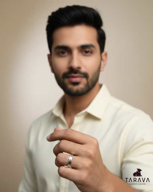 Dual-Line Finish Men’s Silver Ring