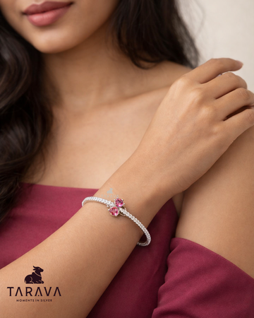 Ruby Heart Dual-Stone Silver Kada