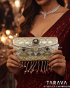 Ruby Drop Diamond-Pattern Silver Clutch