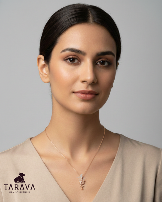 Floral Drop Silver Pendant with Chain