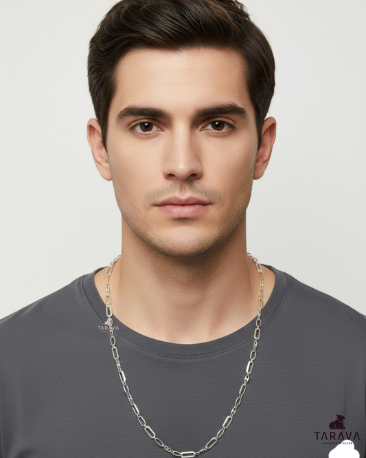 Dual-Pattern Link Men’s Silver Chain.