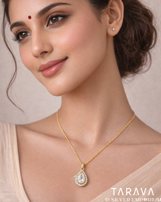 Teardrop Grace Silver Polki Pendant Necklace