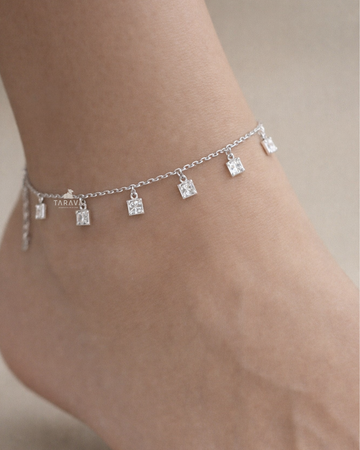 Square Drop Silver Anklet