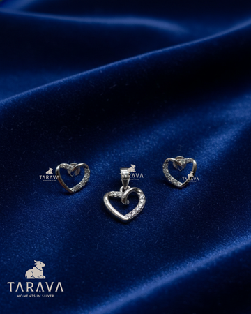 Silver CZ Open Heart Pendant Set