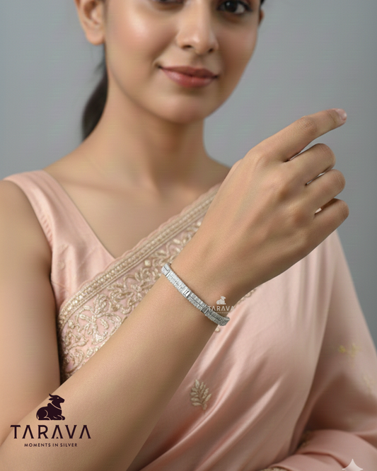 Classic Diamond-Studded Silver Kada