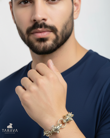 Men’s Silver Dual Head Kada Bracelet