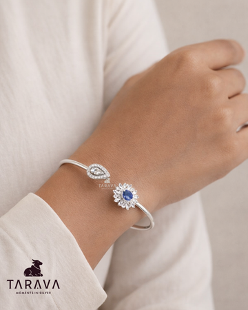 Sapphire Bloom Open Silver Kada