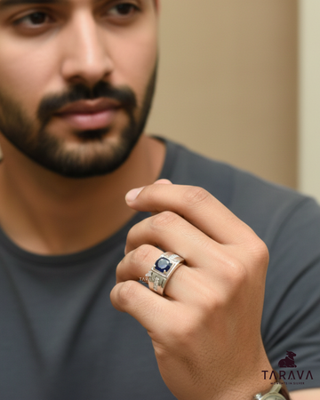 Men’s Blue Solitaire Silver Ring