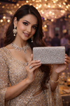 Floral Crest Rectangular Silver Clutch