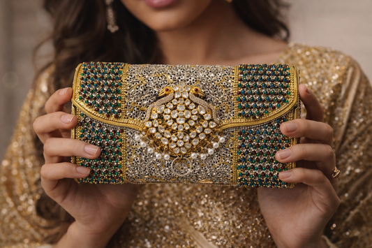 Emerald Bead Heritage Silver Clutch