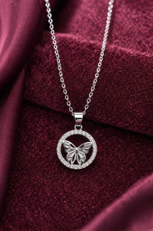 Butterfly Halo Pendant Necklace