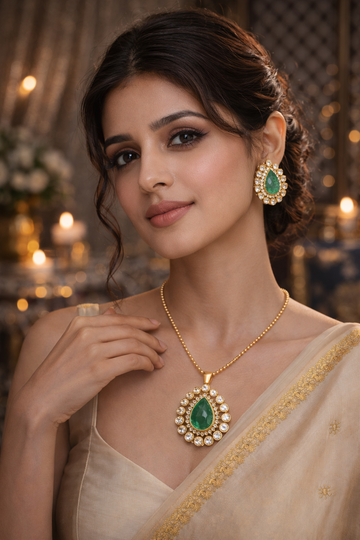 Emerald Teardrop Polki Classic Set