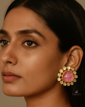 Rose Quartz Polki Earrings