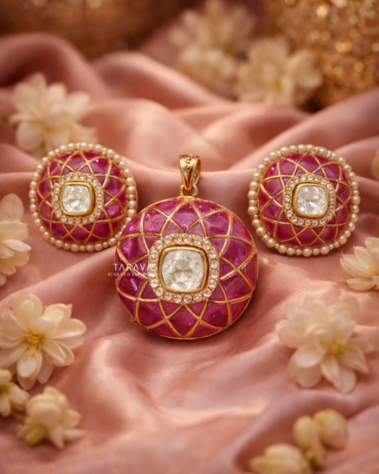 Rani Pink Pearl Polki Dome Set