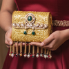 Golden Filigree Pearl Tassel Silver Clutch