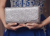 Floral Crest Rectangular Silver Clutch