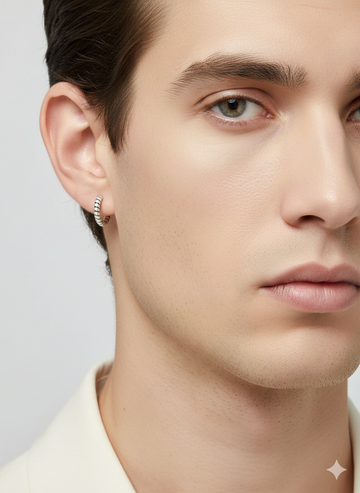 Classic Ribbed Silver Men’s Earring