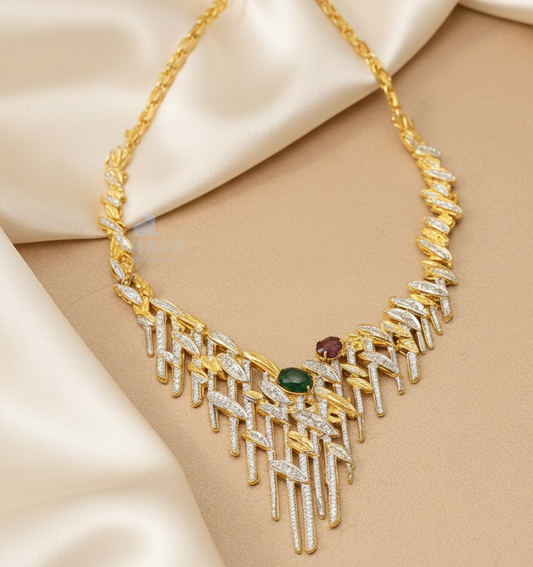 Statement Emerald Silver Jewellery Set