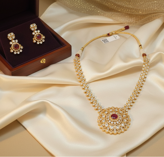 Golden Radiance Polki Silver Necklace