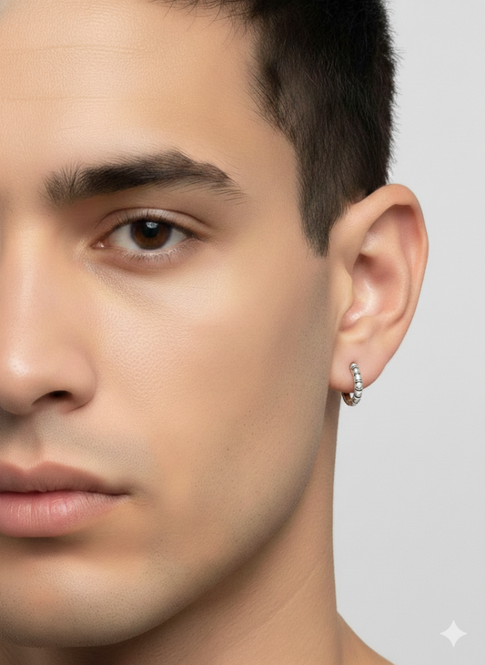Classic Ribbed Silver Men’s Earring