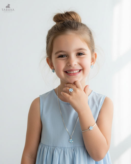 Blue Petal Silver Set